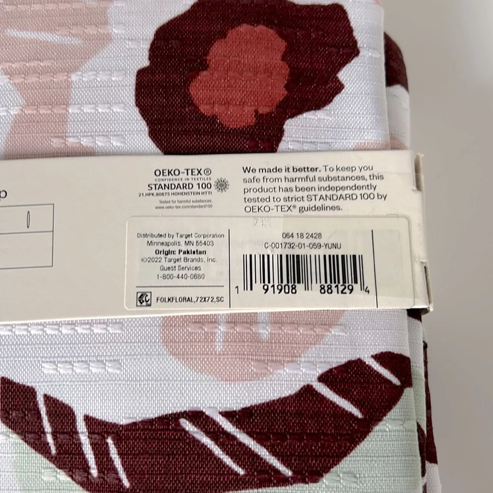 Room Essentials Target Folk Floral Print Shower Curtain White Pink Burgundy